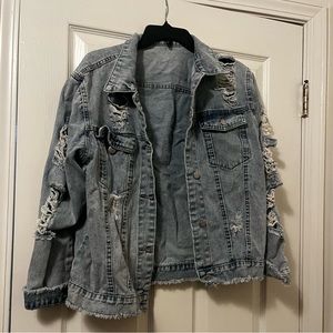 Solid Long Sleeve Cut Out Denim Coat